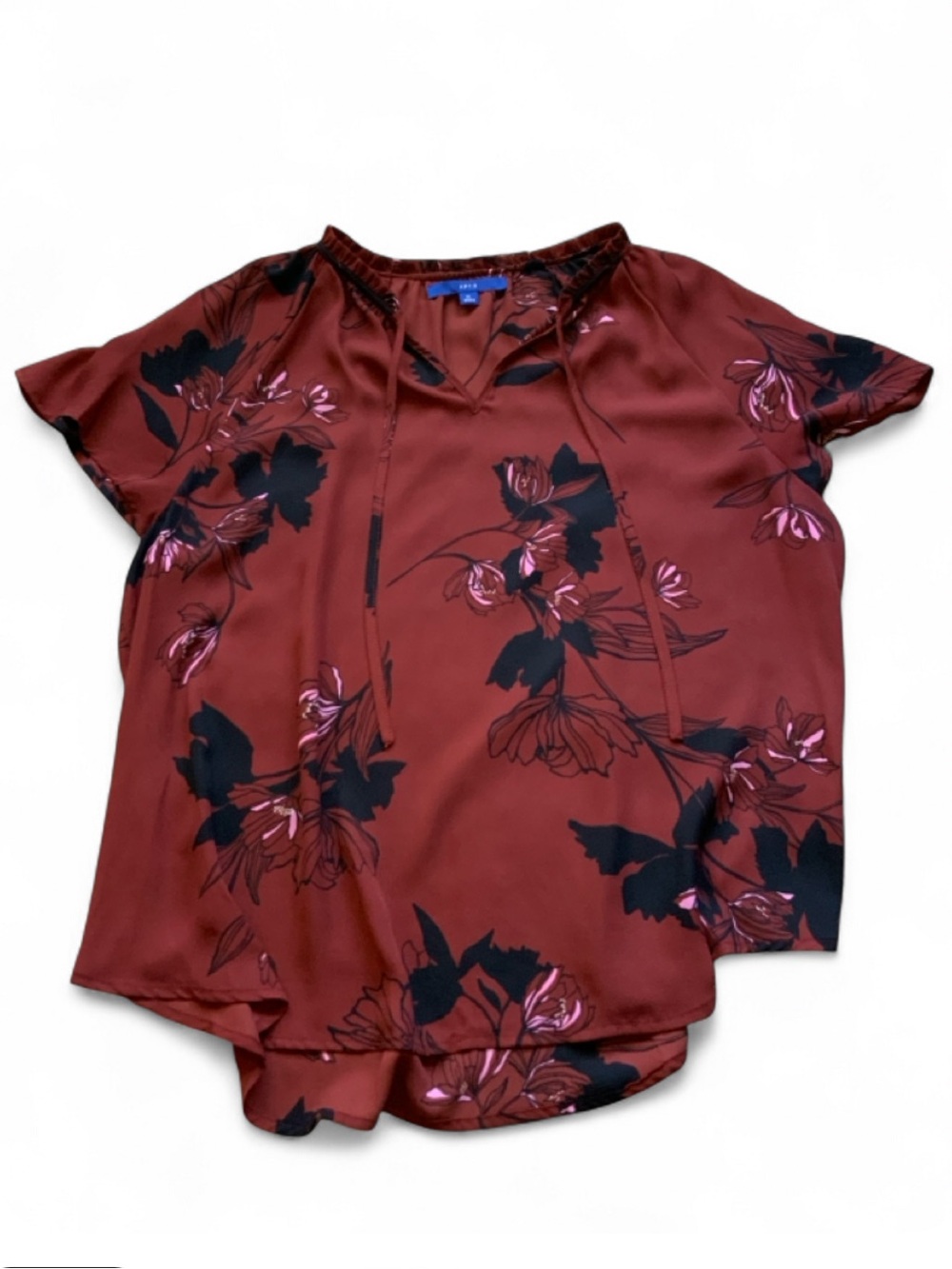 Apt. 9 Rust Floral V-Neck Short-Sleeve Blouse Women's XL